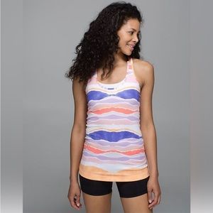Lululemon Racerback Tank Top Bleacher Stripe White Iris Flower Sz 4 EUC
